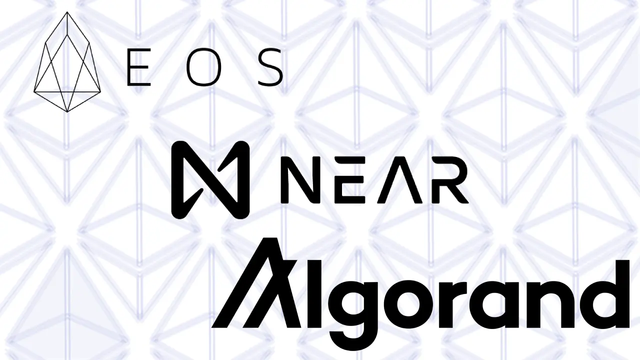 logos of EOS, Near Protocol, Algorand