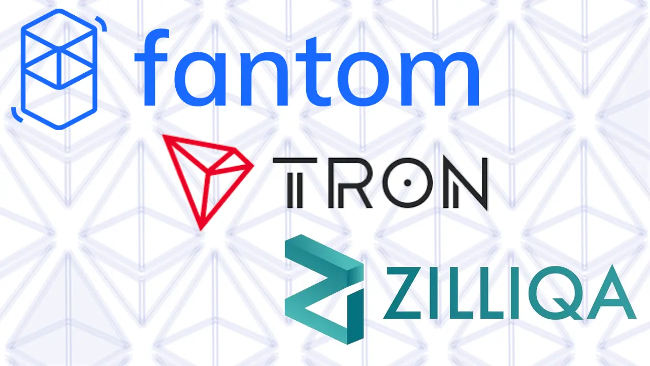 logos of Fantom, TRON, Zilliqa