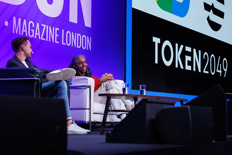 Simon Baksys and Mo Shaikh on the Main stage of London Token2049 conference