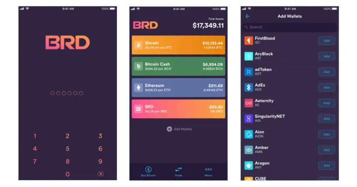 BRD wallet user interface