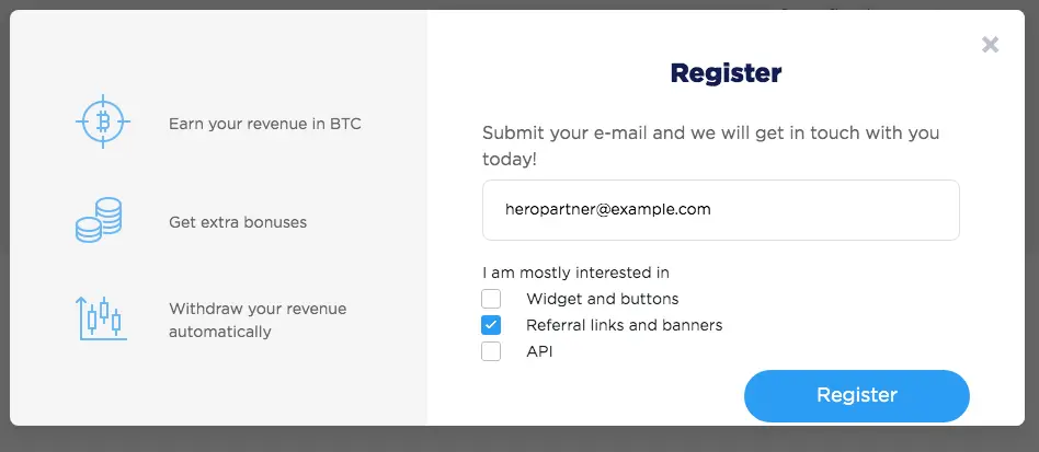 Register as a Hero Partner to earn Bitcoin
