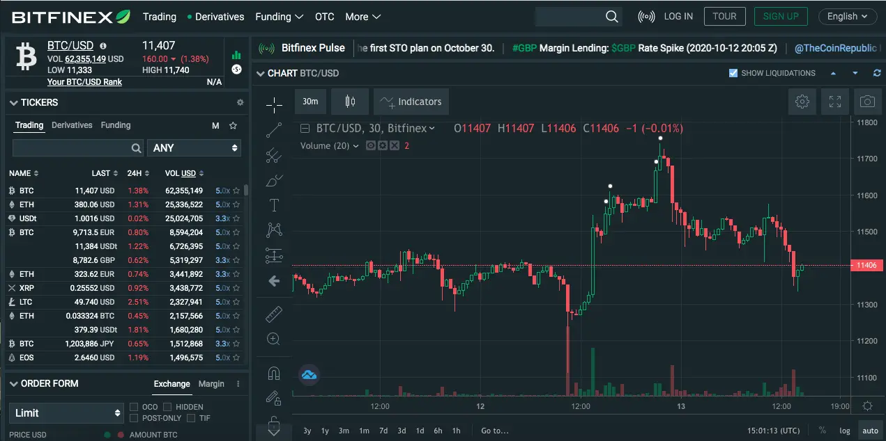 Bitfinex user interface