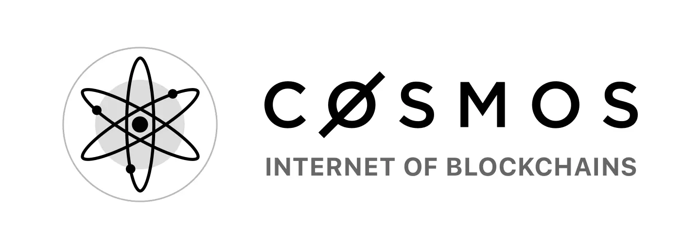 Cosmos logo with brand name and slogan Internet of blockchains