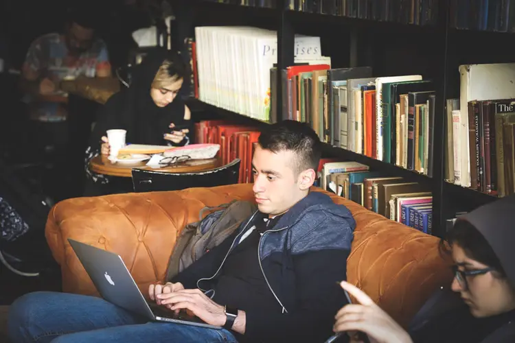 A young man using a computer