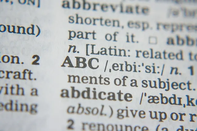 abc, dictionary, words