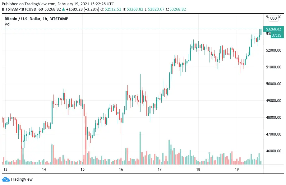 Bitcoin trading chart: 19th February 2021