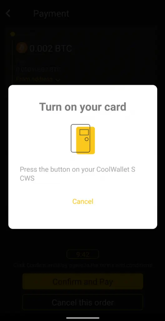 Confirmation request on CoolWallet S