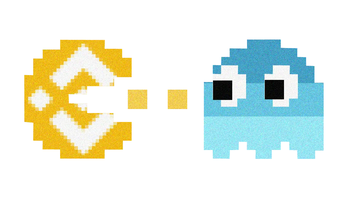Pac Man icons in Binance and FTX brand colors
