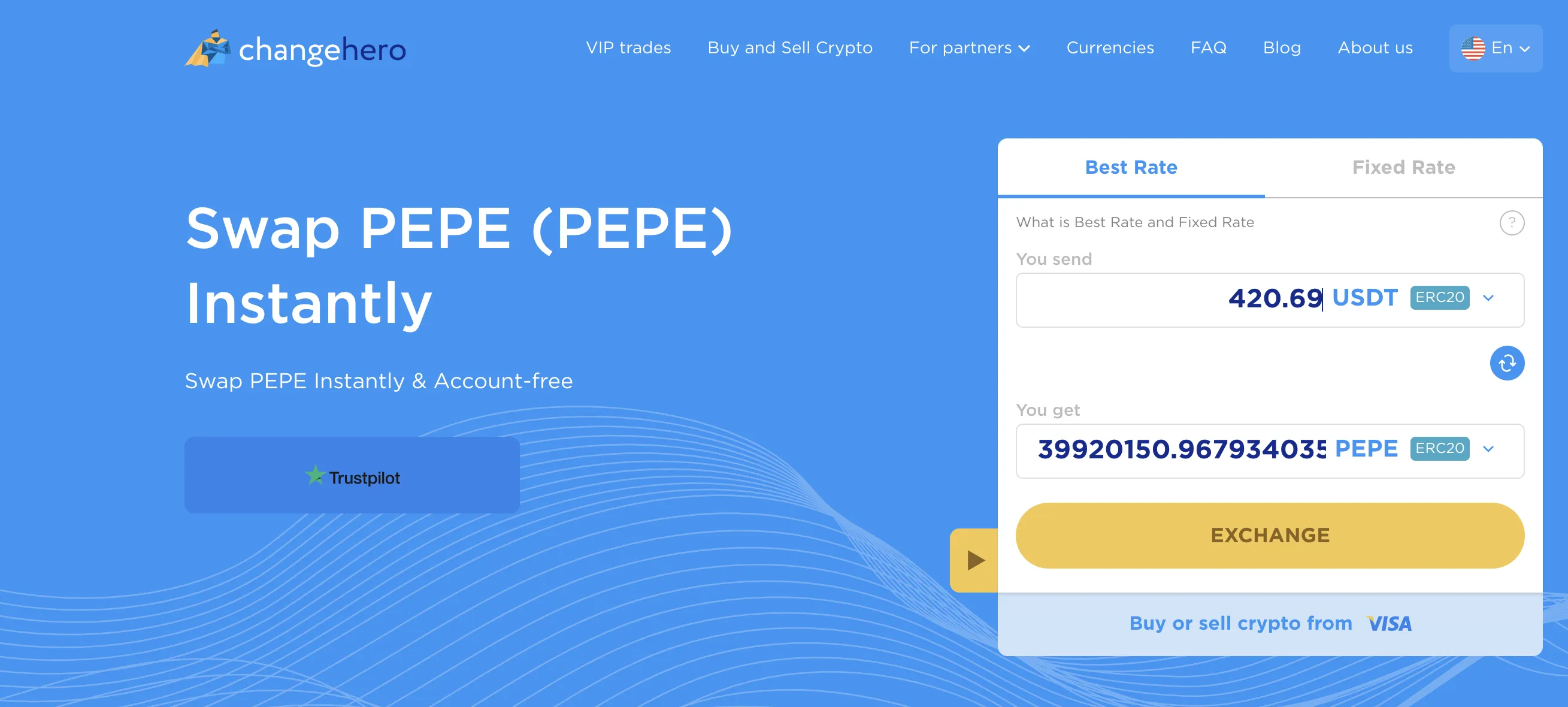 how to buy pepe on changehero