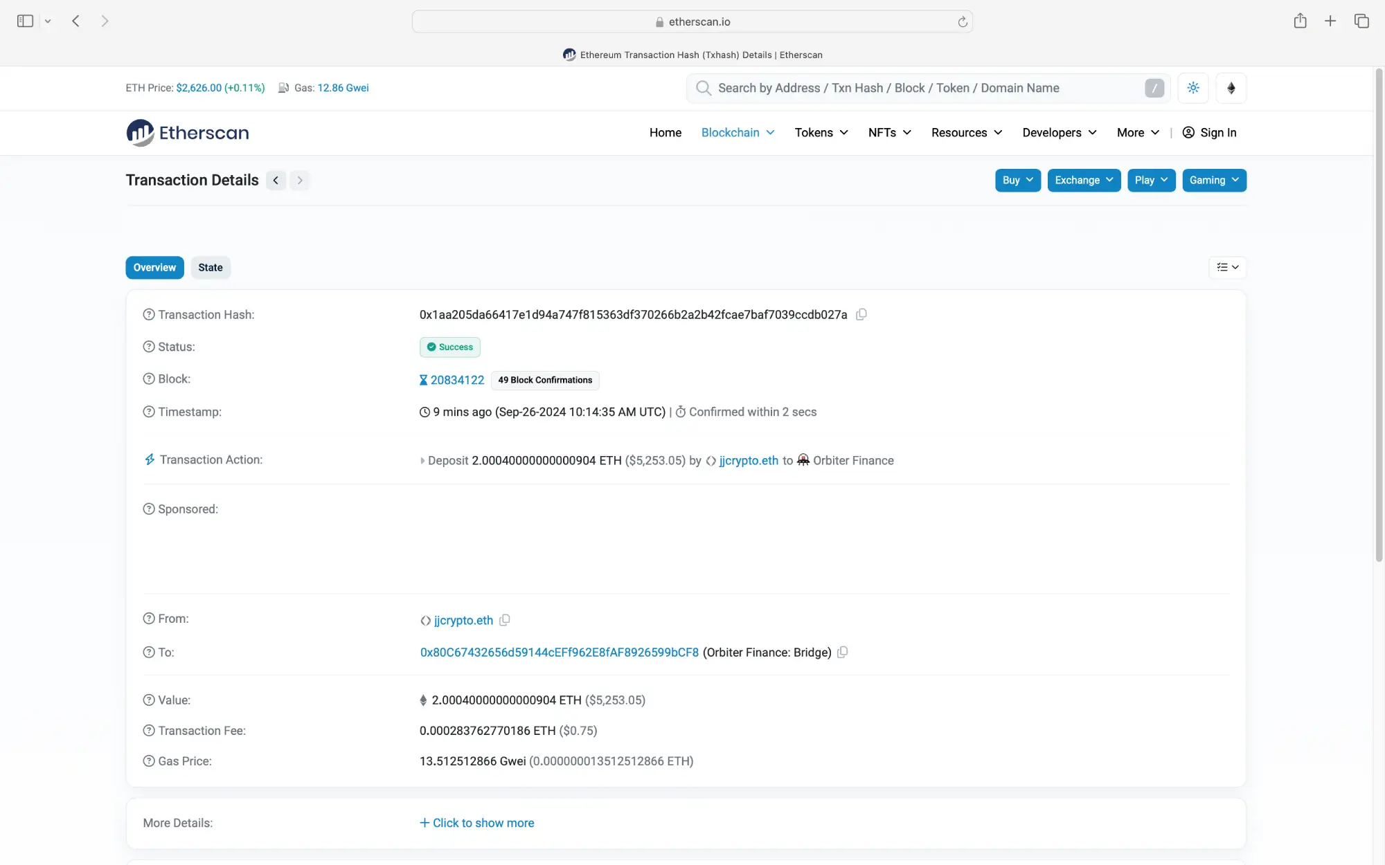 etherscan transaction landing page