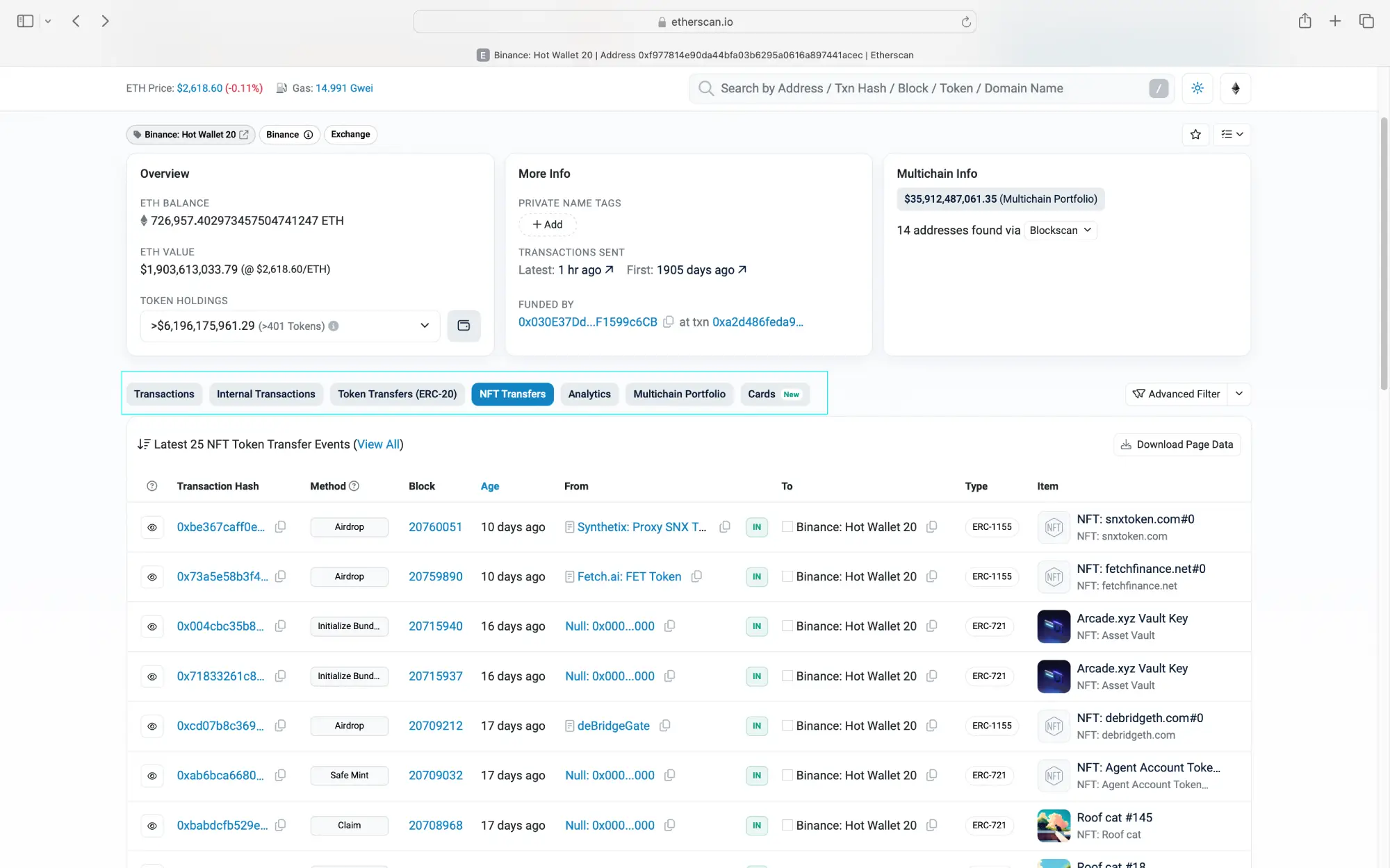 etherscan wallet nft transfer page