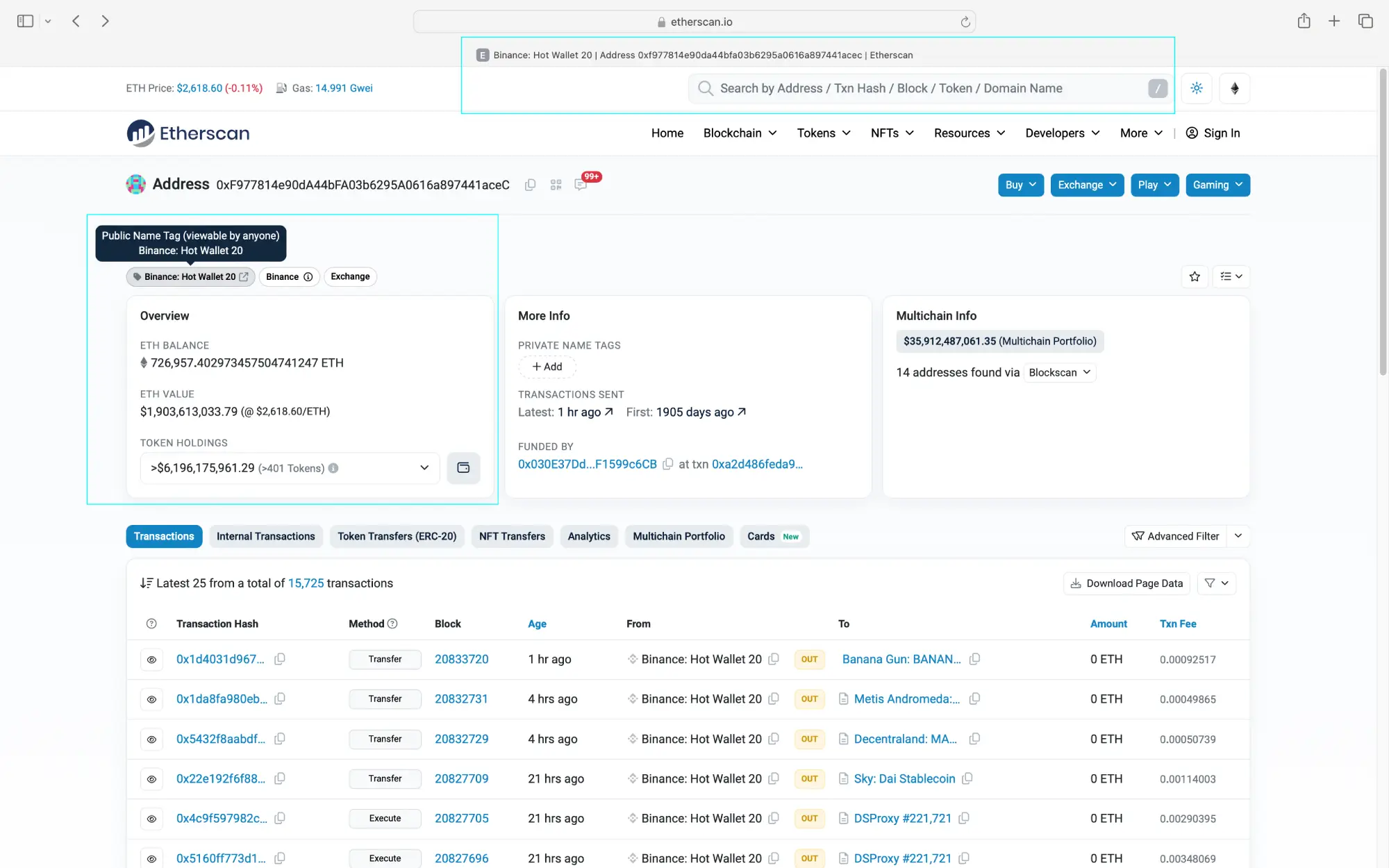 etherscan wallet address landing page