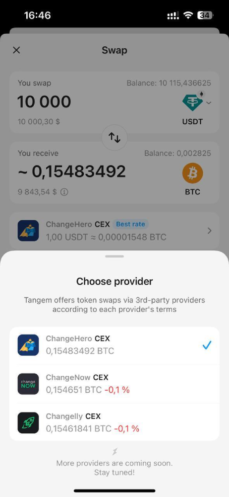 tangem express crypto swap screenshot