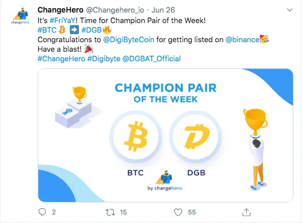 Champion Pair of the Week - Bitcoin to DIgibyte