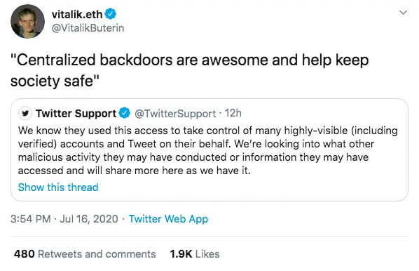Vitalik Buterin on the recent Twitter hack