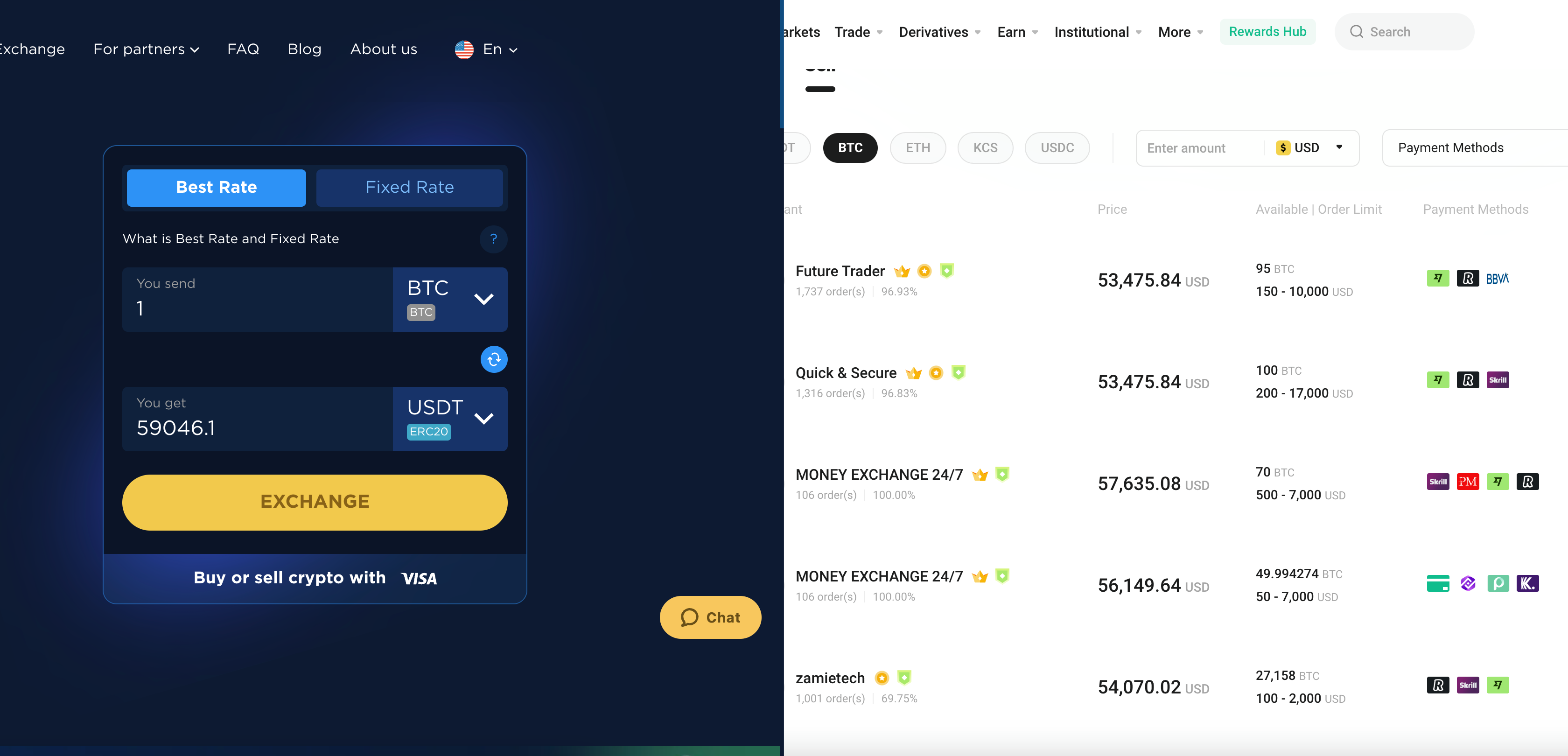 changehero and kucoin p2p exchange rate comparison