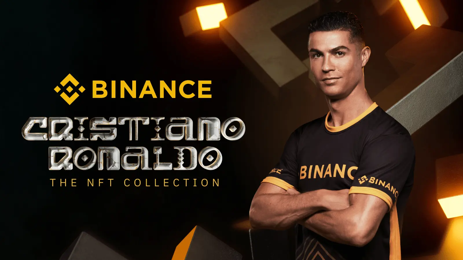 promo banner with christiano ronaldo's portrait, text reads christiano ronaldo the nft collection by binance