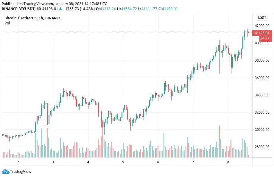 Bitcoin price chart for the first week of January 2021