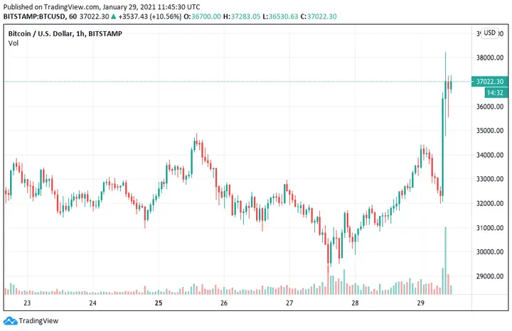 Bitcoin price chart 4th week of Jan 2021