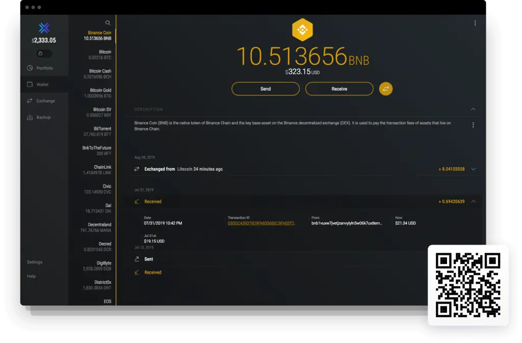 Binance coin on Exodus wallet