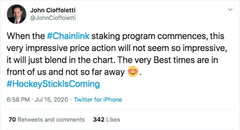  Chainlink advocate, John Cioffoletti hints that Staking is in the pipeline for Chainlink.