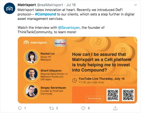 Matrixport partnership announcement with Compound