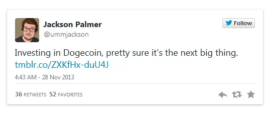 Jackson Palmer tweet about Dogecoin