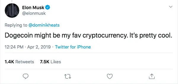 Elon Musk tweet about Dogecoin