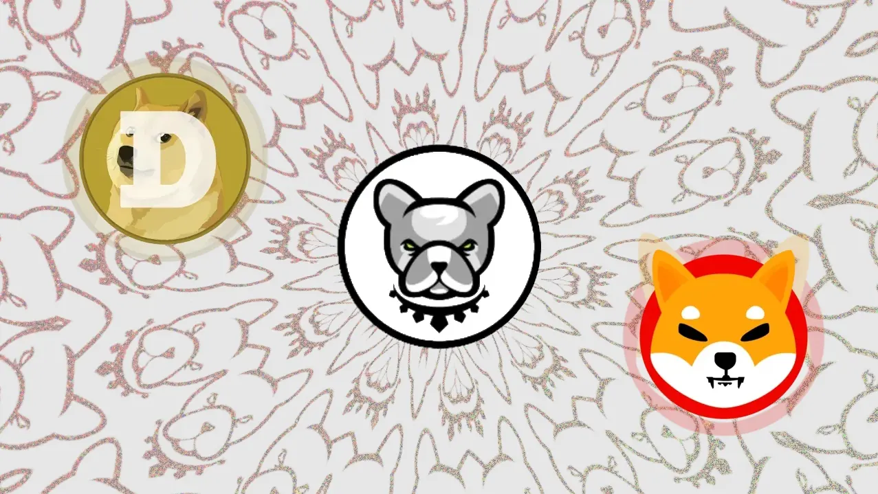 logo images of Pitbull, Dogecoin, and Shiba Inu