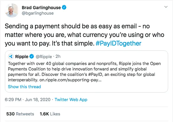 Brad Garlinghouse, CEO of Ripple envisions that sending money should be as easy as email.
